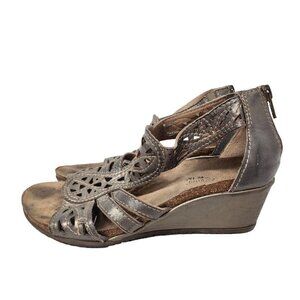 Earth Origins By Earth Womens Sandals 7 Gray Brown Leather Perforated Wedges